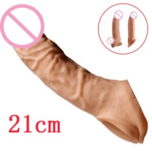 Dildo Expander 21Cm Enlargement Penis Extender Sleeve Reuseable Condom Delay Ejaculation Sex Toys For Men Goods Sex Shop