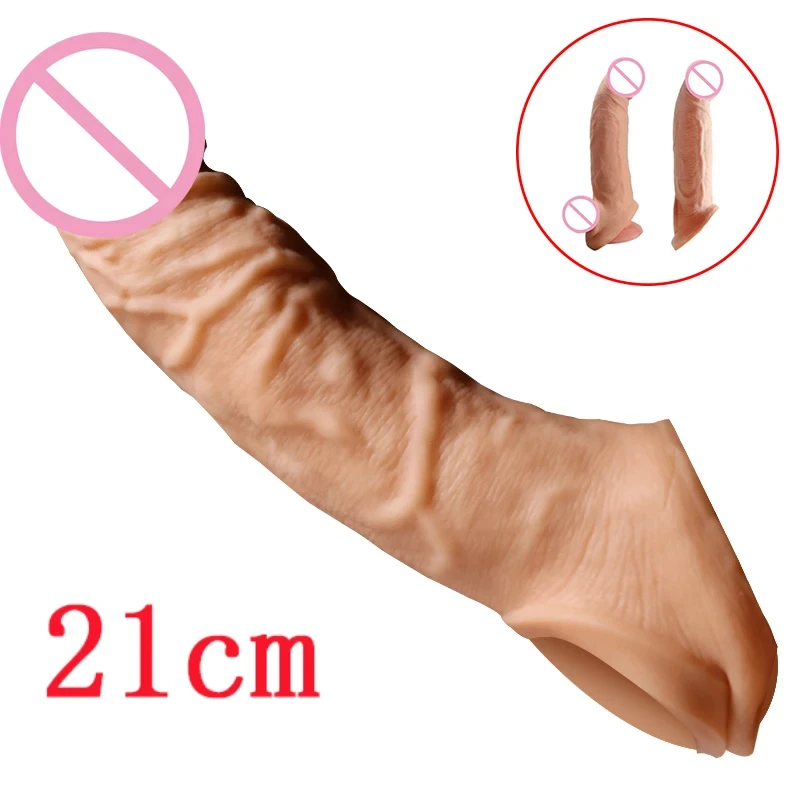 Dildo Expander 21Cm Enlargement Penis Extender Sleeve Reuseable Condom Delay Ejaculation Sex Toys For Men  Goods Sex Shop