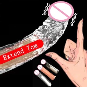 Silicone Penis Enlargement 18CM Reusable Condoms Penis Extender Sleeve Delay Ejaculation Crystal Condom Lasting Sex Toys For Man