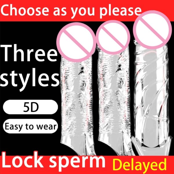 Transparent Penis Enlargement Extend Sleeve Reusable Condoms Dildo Enhancer Delay Ejaculation Cock Rings Sex Toys for Men