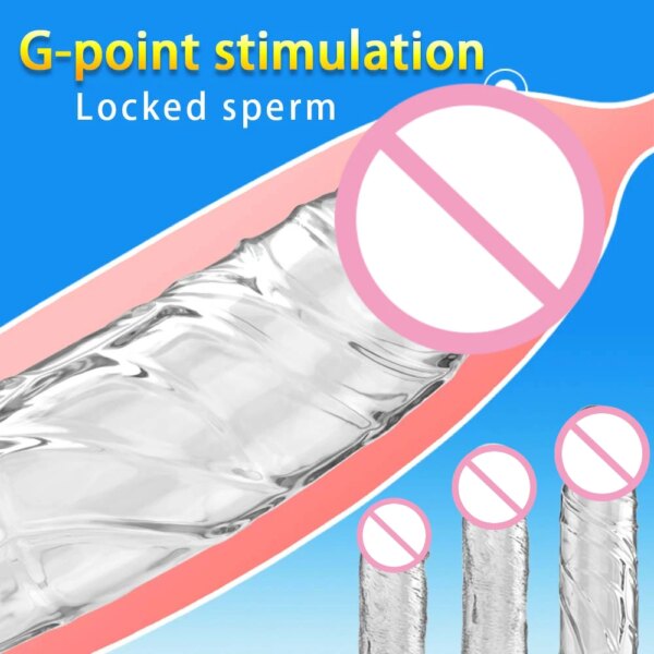 Transparent Penis Enlargement Extend Sleeve Reusable Condoms Dildo Enhancer Delay Ejaculation Cock Rings Sex Toys for Men