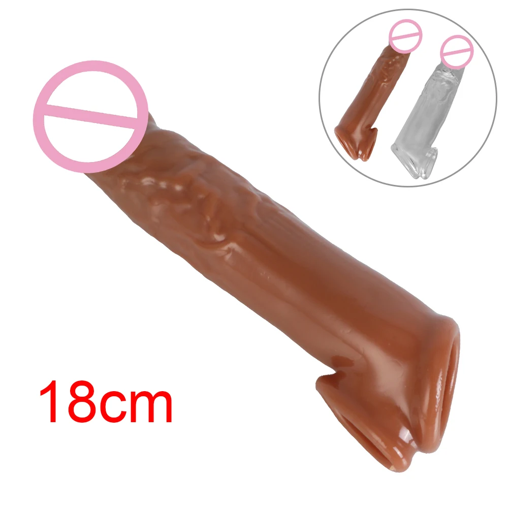 18CM Penis Sleeve Extender Realistic Penis Condom Sex Toys for Men Cock Enlarger Male Delay Ejaculation Soft TPE