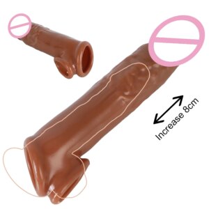 18CM Penis Sleeve Extender Realistic Penis Condom Sex Toys for Men Cock Enlarger Male Delay Ejaculation Soft TPE