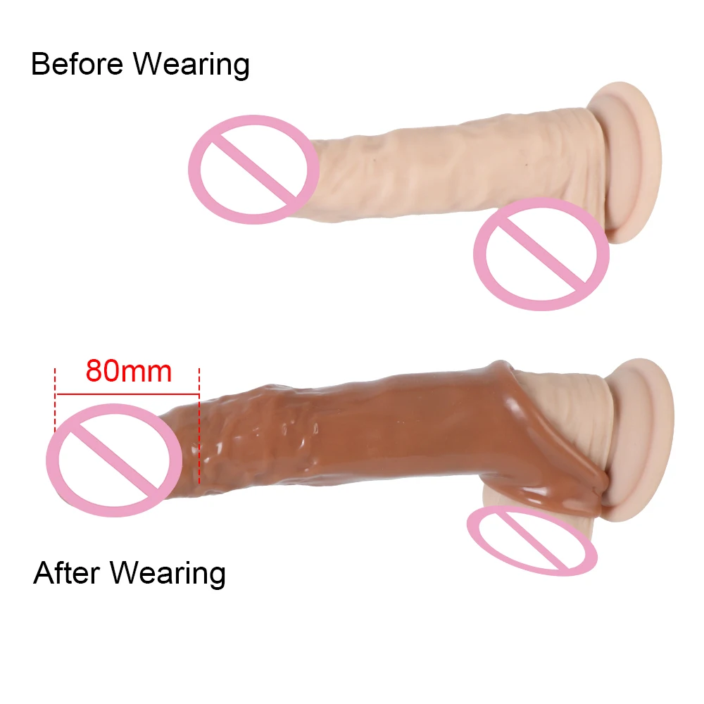 18CM Penis Sleeve Extender Realistic Penis Condom Sex Toys for Men Cock Enlarger Male Delay Ejaculation Soft TPE