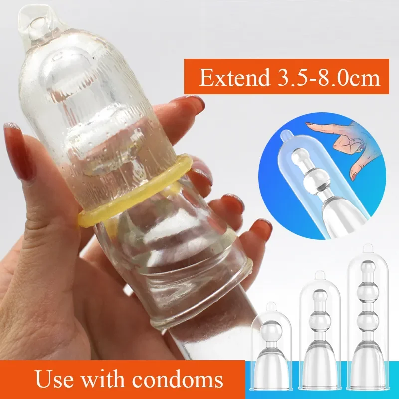 3 PCS Dick Cock Extender Penis Extension Sleeves Reusable Condoms Lengthen Penis 3.5-8Cm Enlargement Extend Sex Toys for Couples