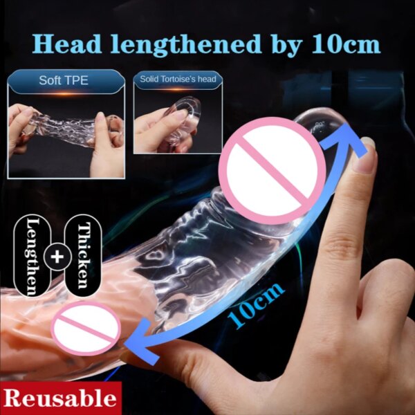 Large Penis Extension Sleeve Reusable Soft and Stretchable Delayed Ejaculation Condoms Male Dildo Extender Male Sex Toys