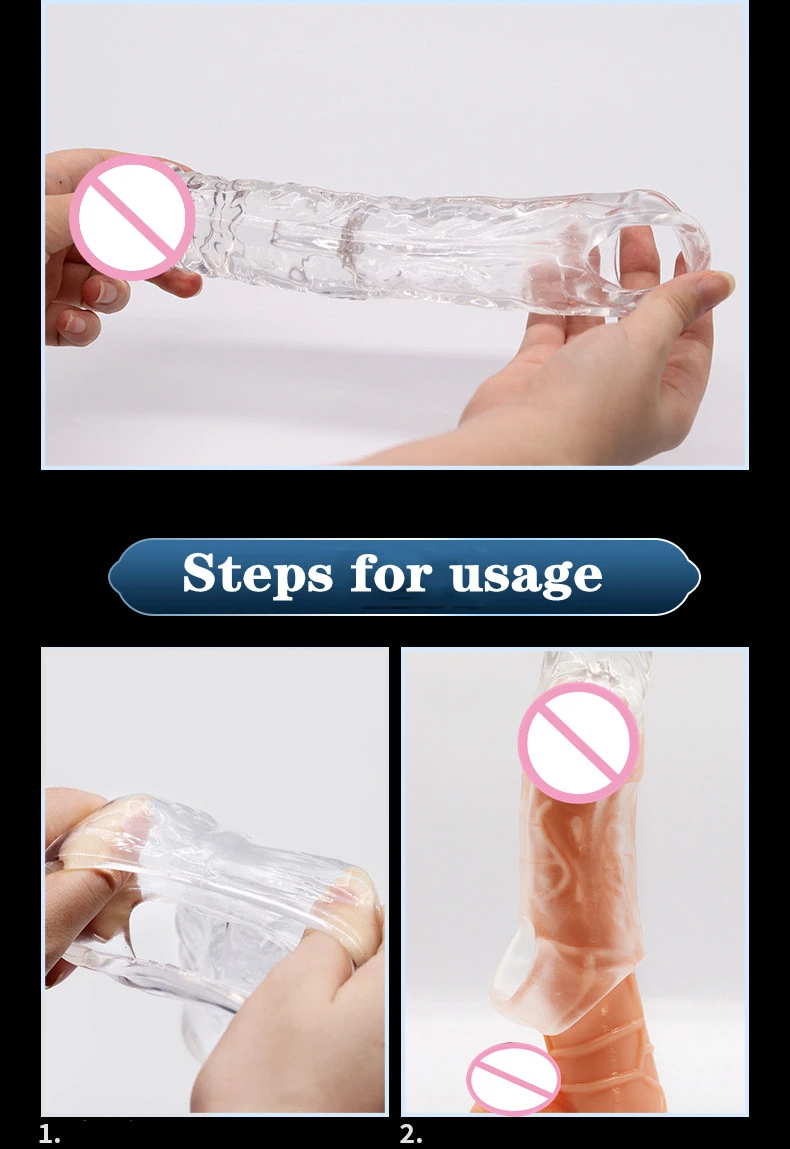 Large Penis Extension Sleeve Reusable Soft and Stretchable Delayed Ejaculation Condoms Male Dildo Extender Male Sex Toys
