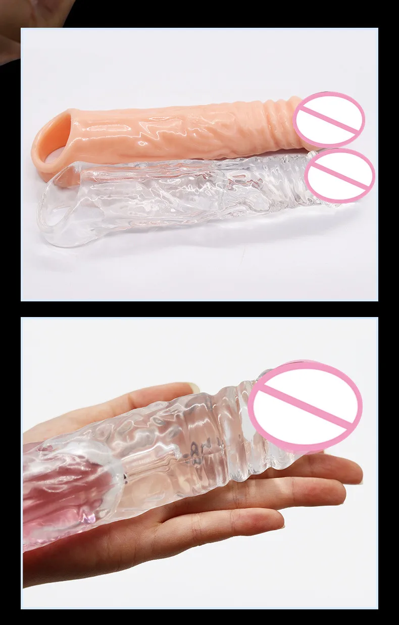 Large Penis Extension Sleeve Reusable Soft and Stretchable Delayed Ejaculation Condoms Male Dildo Extender Male Sex Toys