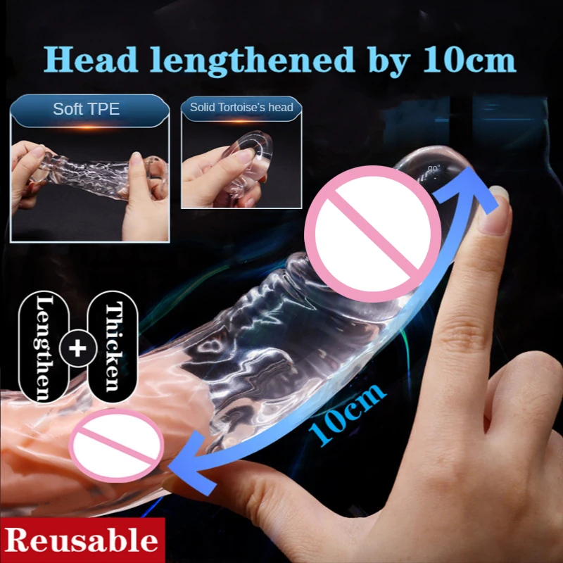 Large Penis Extension Sleeve Reusable Soft and Stretchable Delayed Ejaculation Condoms Male Dildo Extender Male Sex Toys