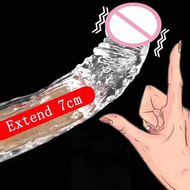 Realistic Condom Extension 7cm Inside the Head Vibrator Cock Penis Sleeve Expansion Delayed Ejaculation Reusable Male sex toy Realistic Condom Extension 7cm Inside the Head Vibrator Cock Penis Sleeve Expansion Delayed Ejaculation Reusable Male sex toy