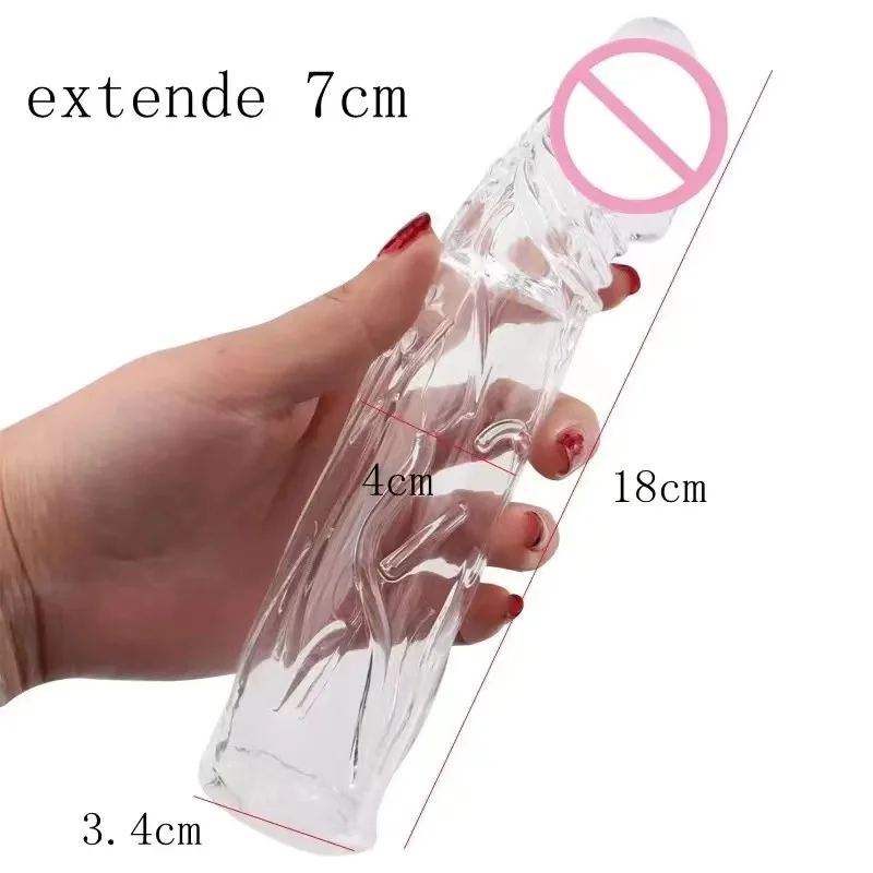 Realistic Condom Extension 7cm Inside the Head Vibrator Cock Penis Sleeve Expansion Delayed Ejaculation Reusable Male sex toy Realistic Condom Extension 7cm Inside the Head Vibrator Cock Penis Sleeve Expansion Delayed Ejaculation Reusable Male sex toy