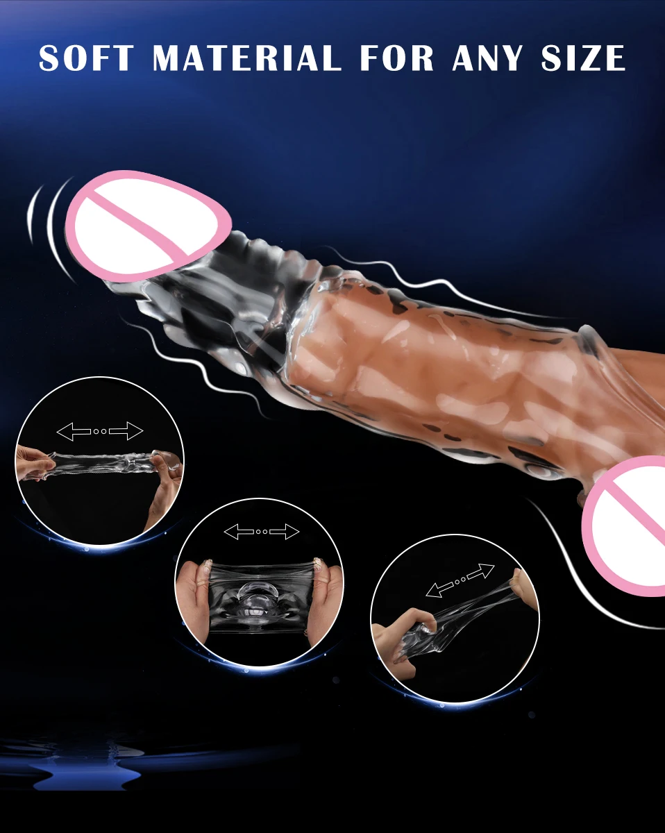 Realistic Condom Extension 7cm Inside the Head Vibrator Cock Penis Sleeve Expansion Delayed Ejaculation Reusable Male sex toy Realistic Condom Extension 7cm Inside the Head Vibrator Cock Penis Sleeve Expansion Delayed Ejaculation Reusable Male sex toy