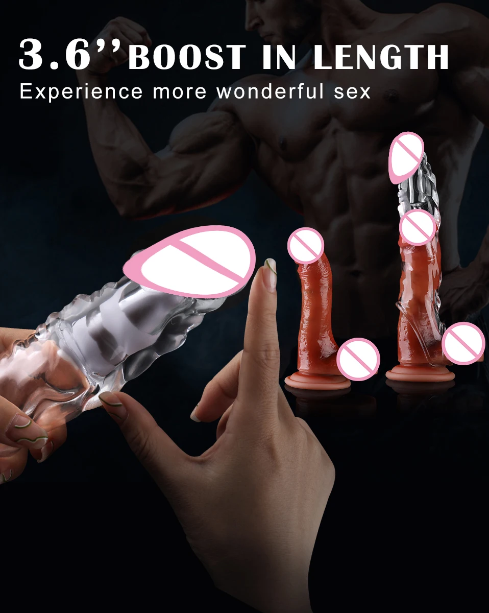 Realistic Condom Extension 7cm Inside the Head Vibrator Cock Penis Sleeve Expansion Delayed Ejaculation Reusable Male sex toy Realistic Condom Extension 7cm Inside the Head Vibrator Cock Penis Sleeve Expansion Delayed Ejaculation Reusable Male sex toy