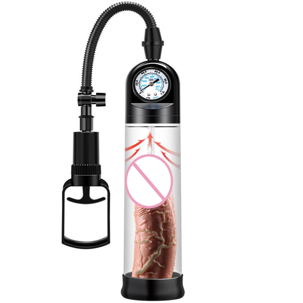 Penis Pump with Pressure Gauge Male Masturbator Sex Toys For Men Penis Extender Dick Enlargement Penile Enlarger Vacuum Pump