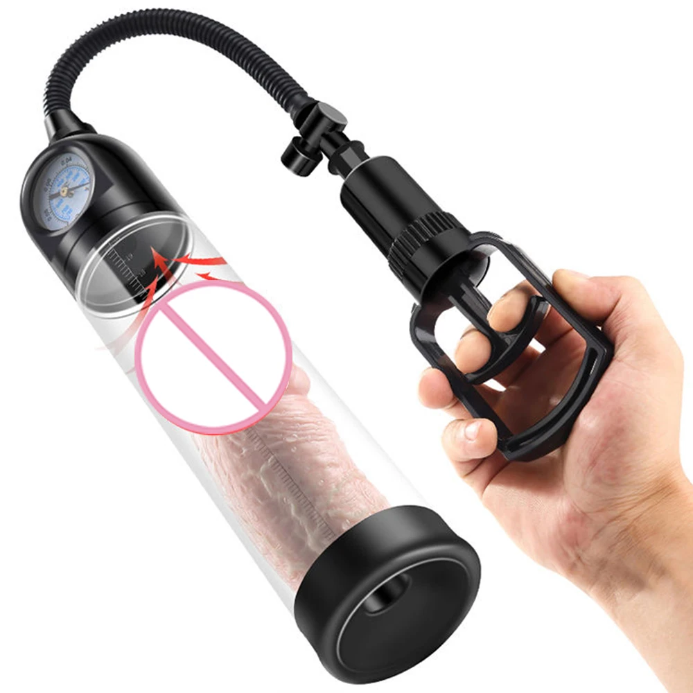 Penis Pump with Pressure Gauge Male Masturbator Sex Toys For Men Penis Extender Dick Enlargement Penile Enlarger Vacuum Pump