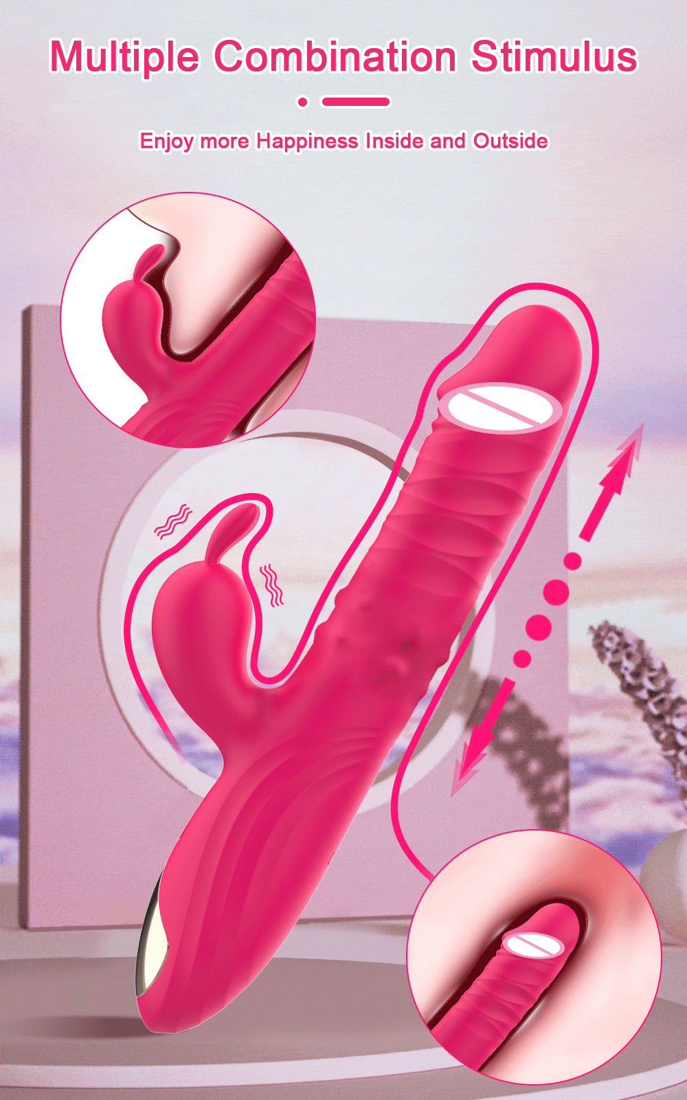 Rabbit Vibrator for Women Vagina G-Spot Nipple Clitoris Stimulator Thrusting Telescopic Rotating Dildo for Adult Sexy Toys