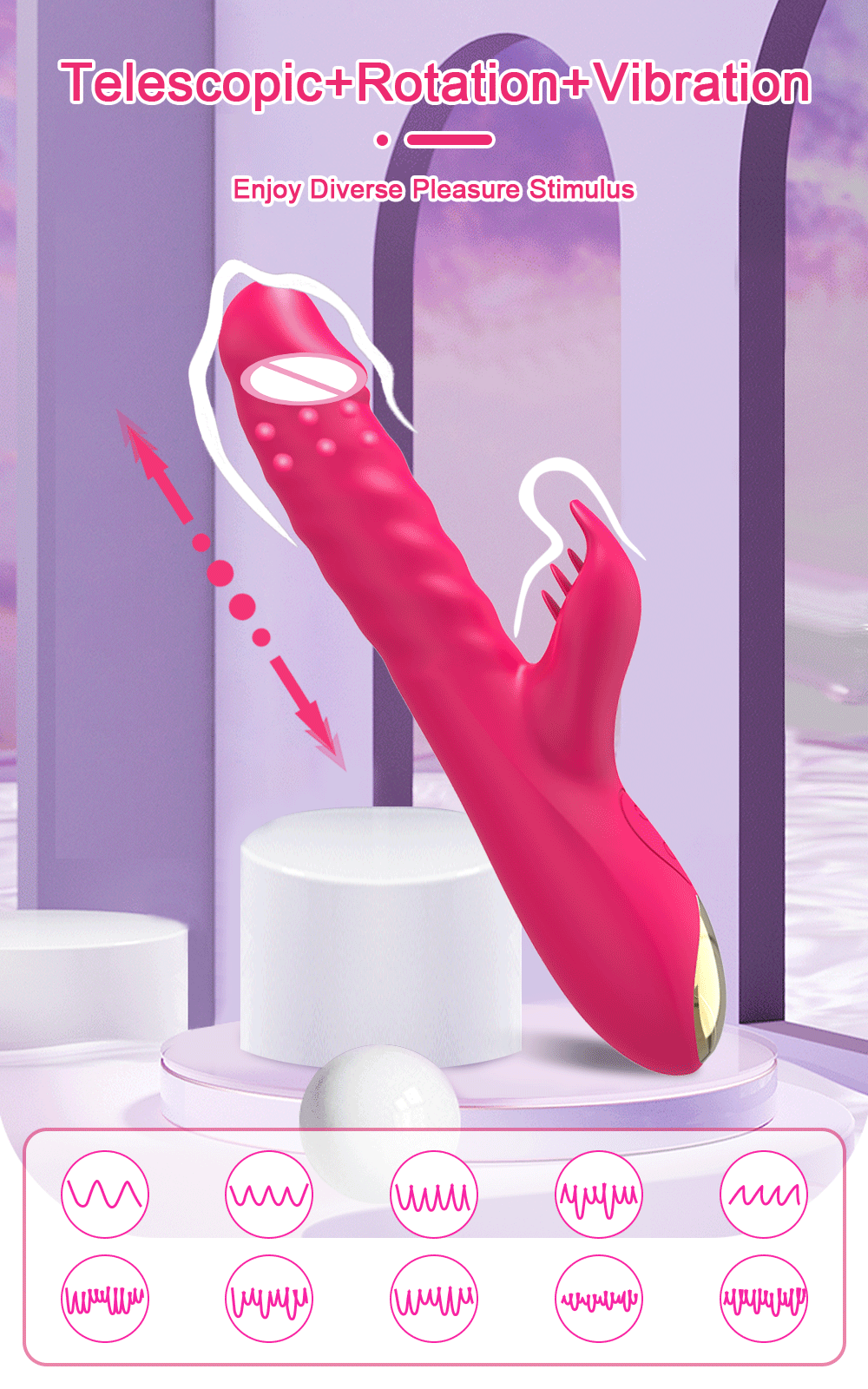 Rabbit Vibrator for Women Vagina G-Spot Nipple Clitoris Stimulator Thrusting Telescopic Rotating Dildo for Adult Sexy Toys