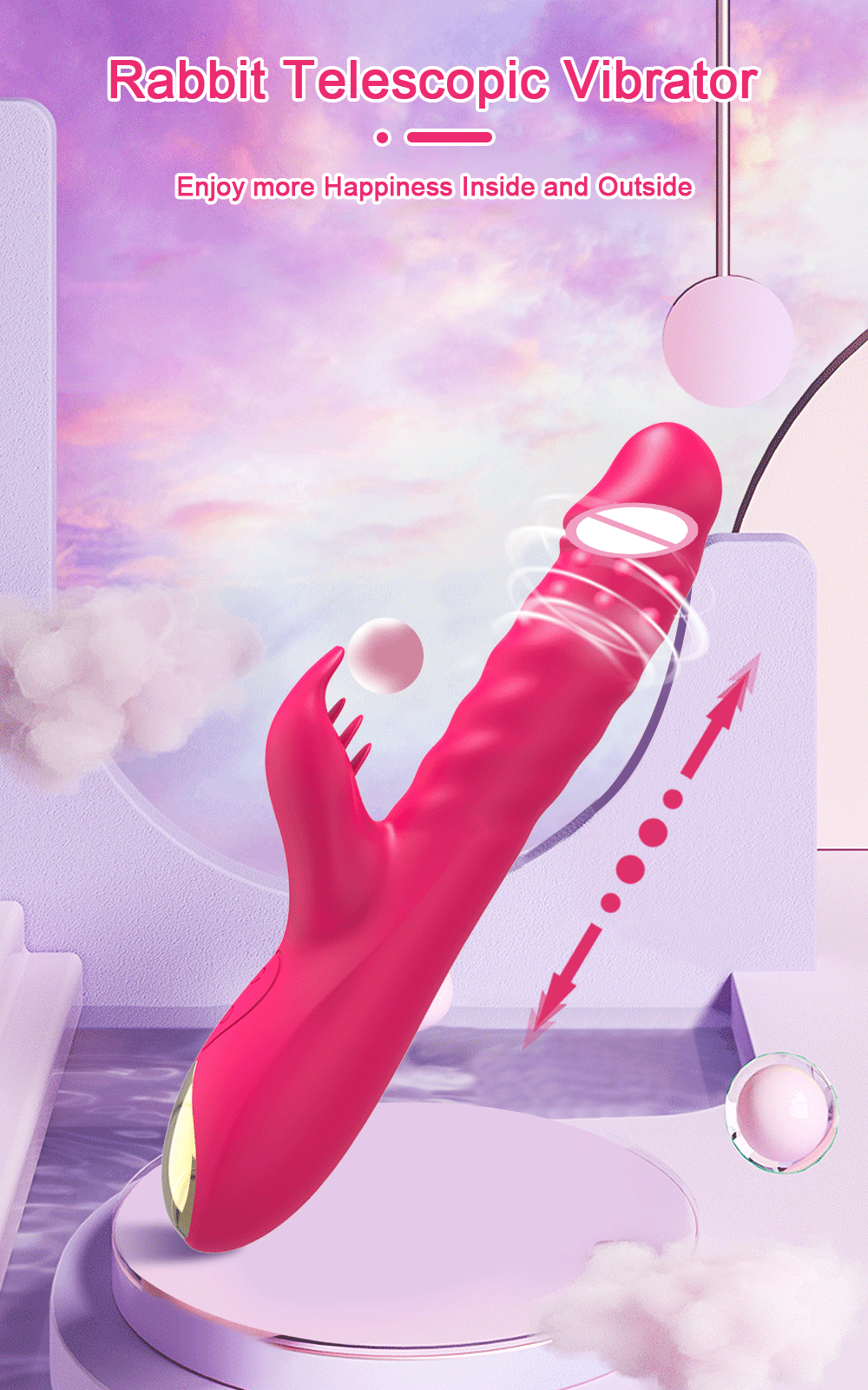 Rabbit Vibrator for Women Vagina G-Spot Nipple Clitoris Stimulator Thrusting Telescopic Rotating Dildo for Adult Sexy Toys