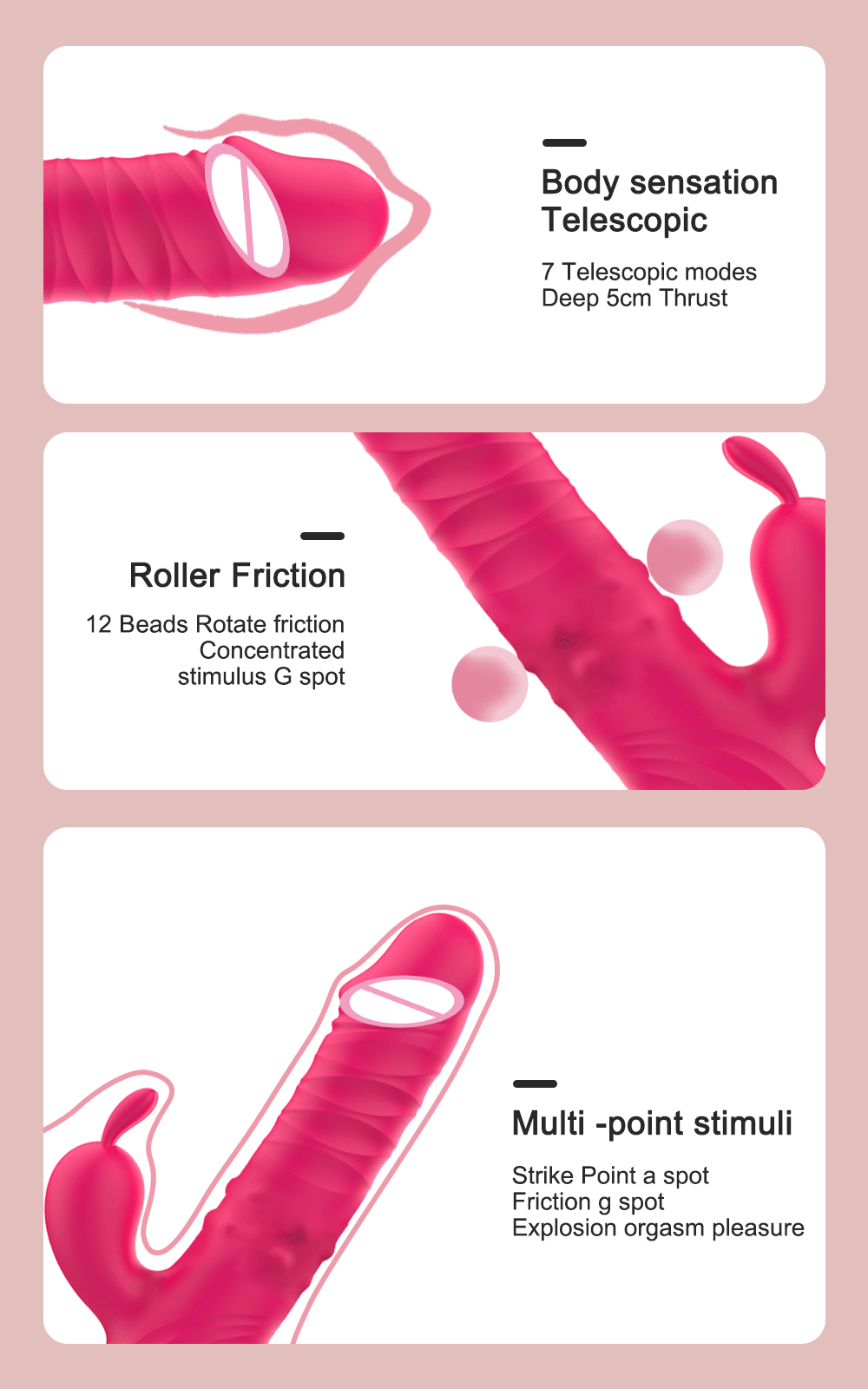 Rabbit Vibrator for Women Vagina G-Spot Nipple Clitoris Stimulator Thrusting Telescopic Rotating Dildo for Adult Sexy Toys