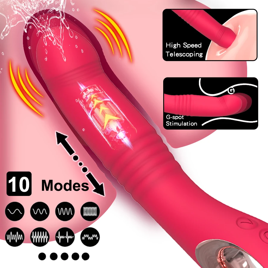10 Modes Telescopic Vibrator for Women High Speed Motor G-Spot Climax Dildo Vibrating Female Masturbator Adult Sex Toy for Woman