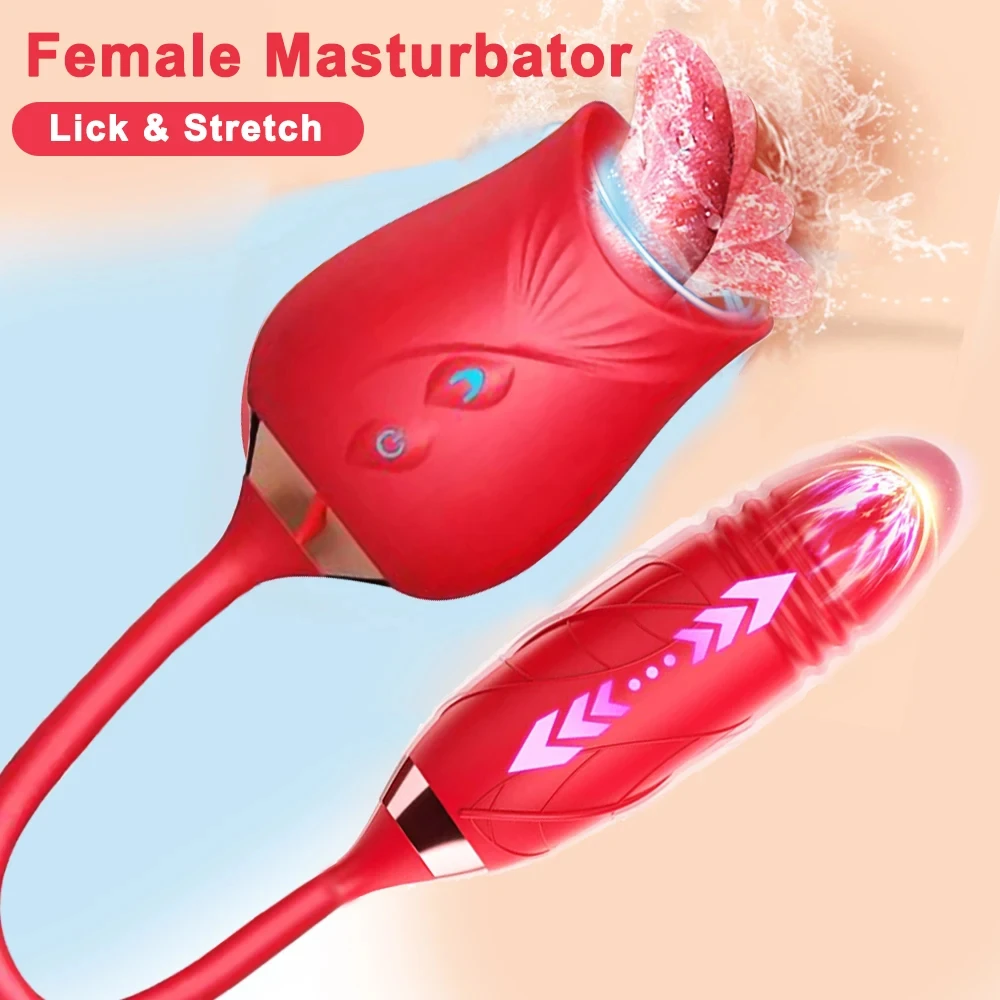 3-in-1 female masturbation rose sex toy Clit Clintoris G-point thrust Dildo oral sex vibrator G-point stimulation licking erotic