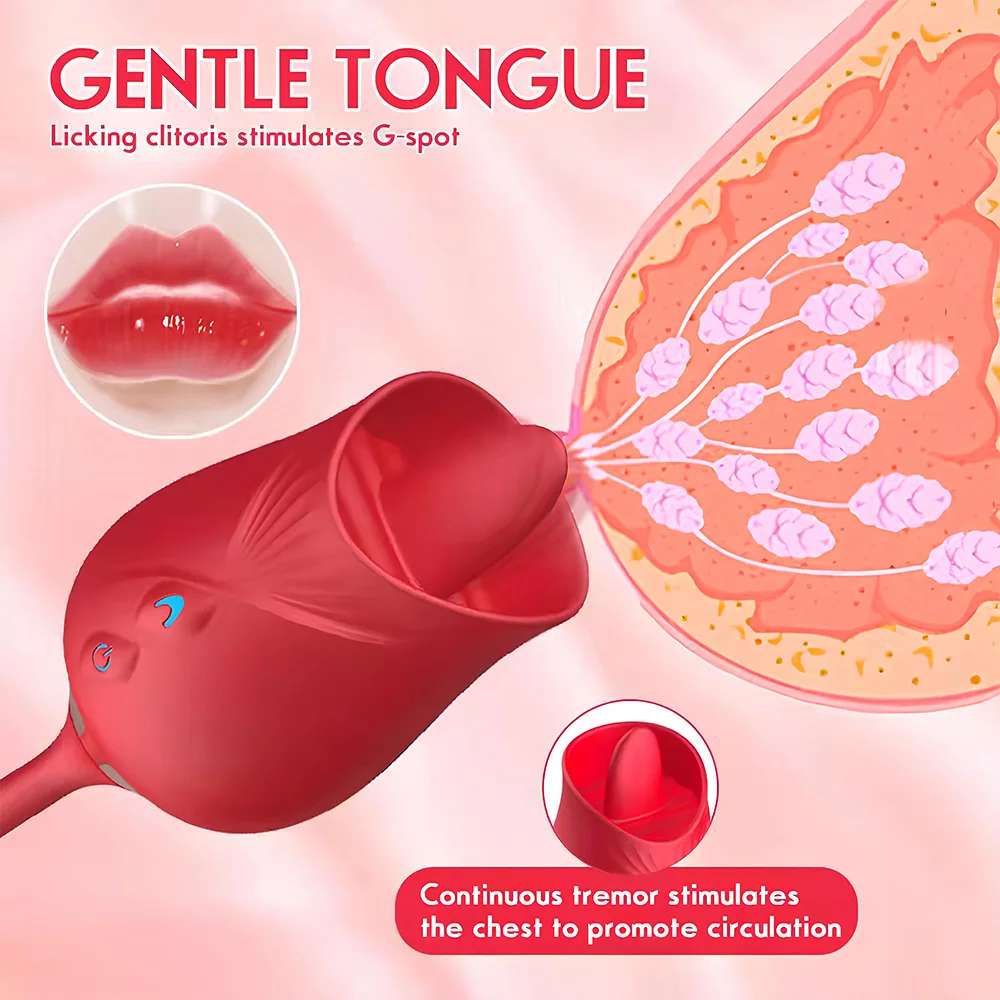 3-in-1 female masturbation rose sex toy Clit Clintoris G-point thrust Dildo oral sex vibrator G-point stimulation licking erotic