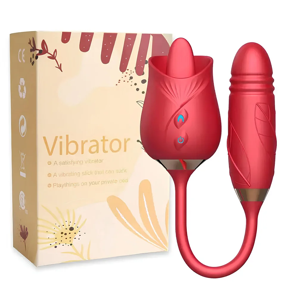 3-in-1 female masturbation rose sex toy Clit Clintoris G-point thrust Dildo oral sex vibrator G-point stimulation licking erotic
