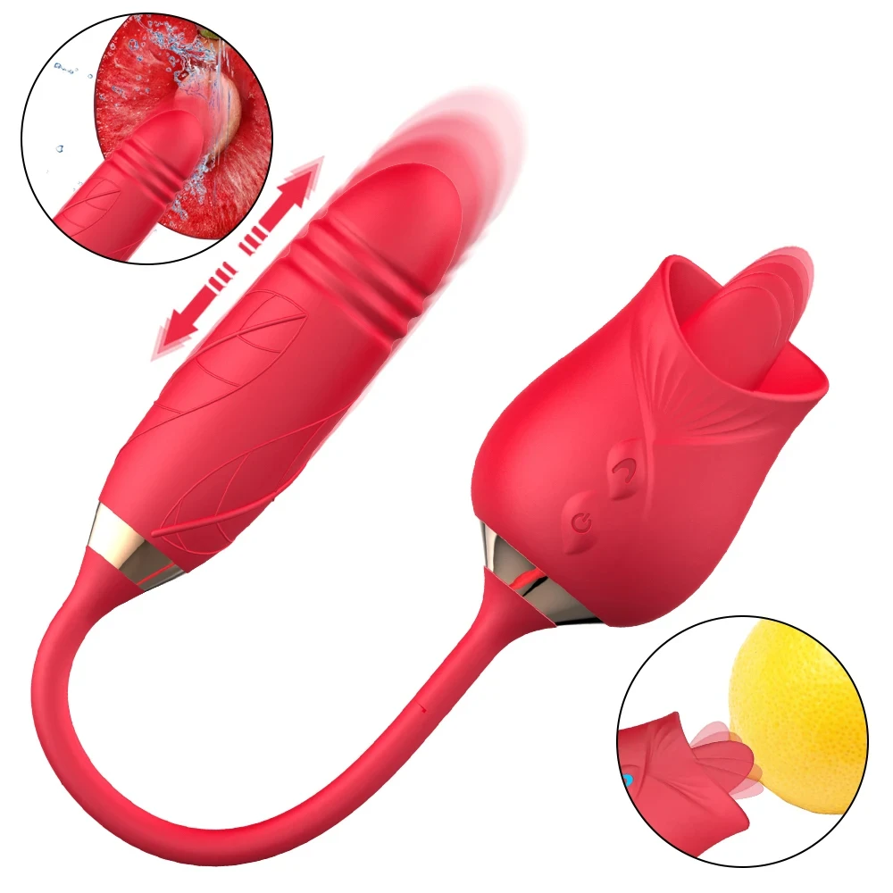 3-in-1 female masturbation rose sex toy Clit Clintoris G-point thrust Dildo oral sex vibrator G-point stimulation licking erotic