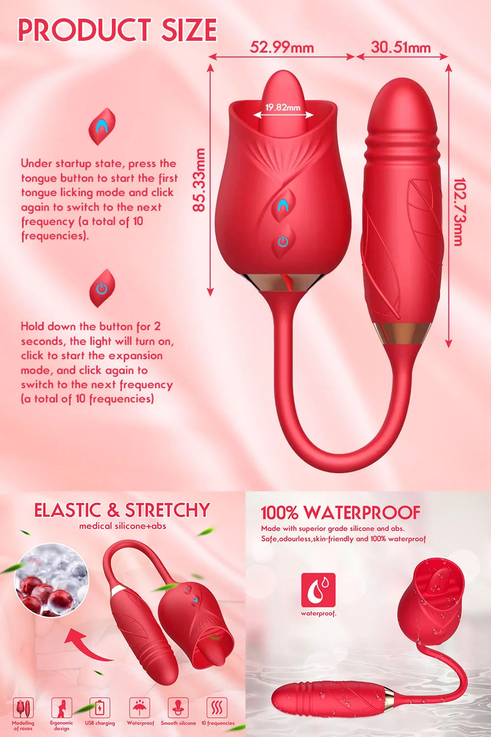 3-in-1 female masturbation rose sex toy Clit Clintoris G-point thrust Dildo oral sex vibrator G-point stimulation licking erotic