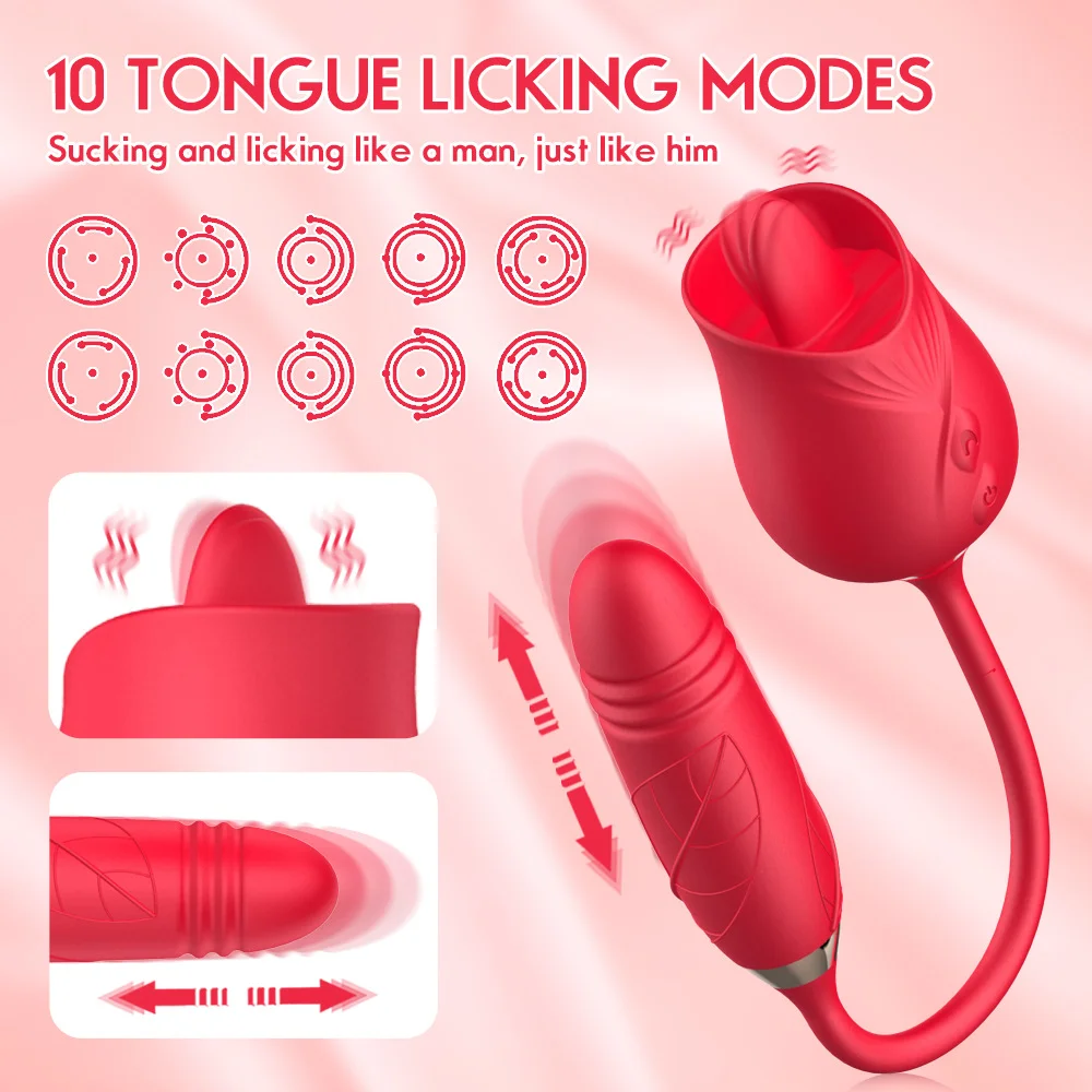 3-in-1 female masturbation rose sex toy Clit Clintoris G-point thrust Dildo oral sex vibrator G-point stimulation licking erotic