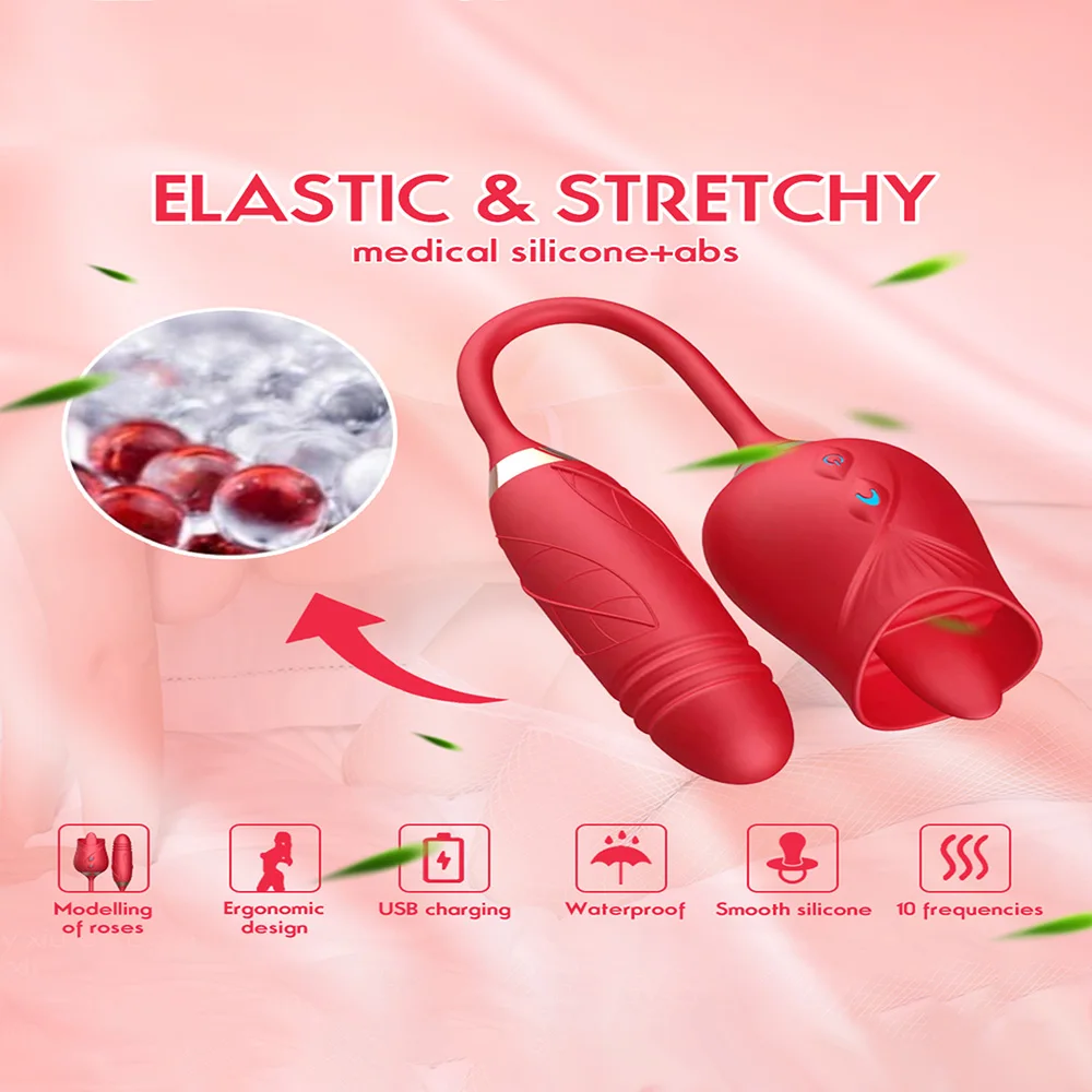 3-in-1 female masturbation rose sex toy Clit Clintoris G-point thrust Dildo oral sex vibrator G-point stimulation licking erotic