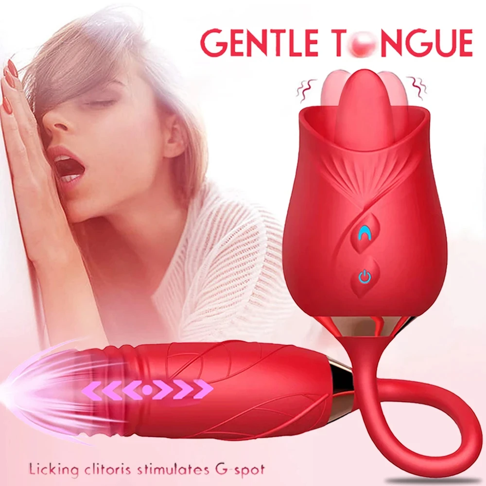 3-in-1 female masturbation rose sex toy Clit Clintoris G-point thrust Dildo oral sex vibrator G-point stimulation licking erotic
