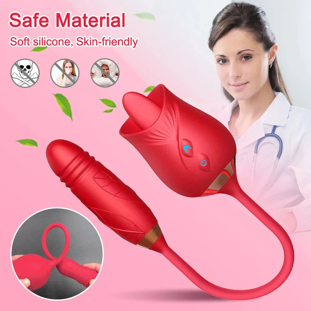 3-in-1 female masturbation rose sex toy Clit Clintoris G-point thrust Dildo oral sex vibrator G-point stimulation licking erotic