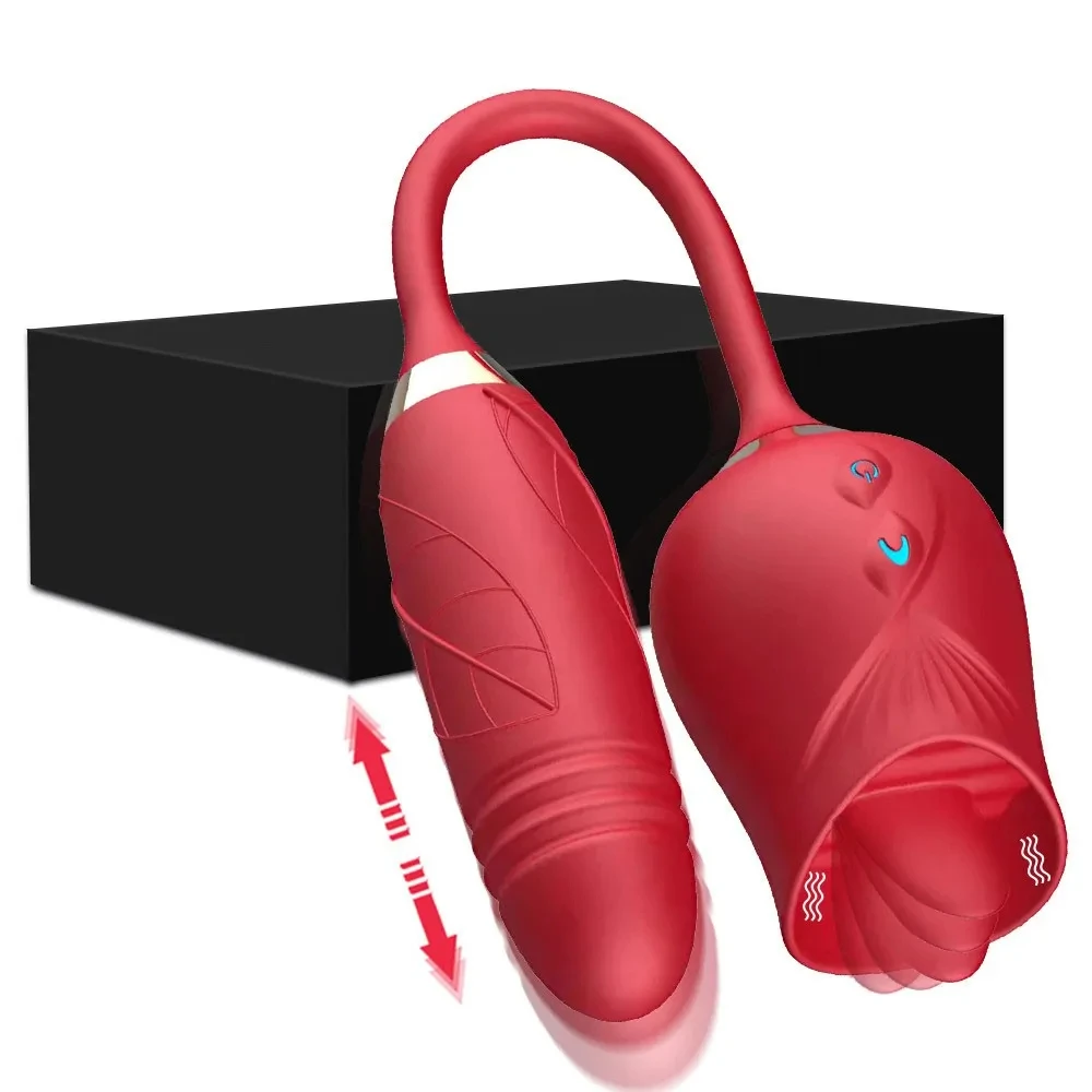3-in-1 female masturbation rose sex toy Clit Clintoris G-point thrust Dildo oral sex vibrator G-point stimulation licking erotic