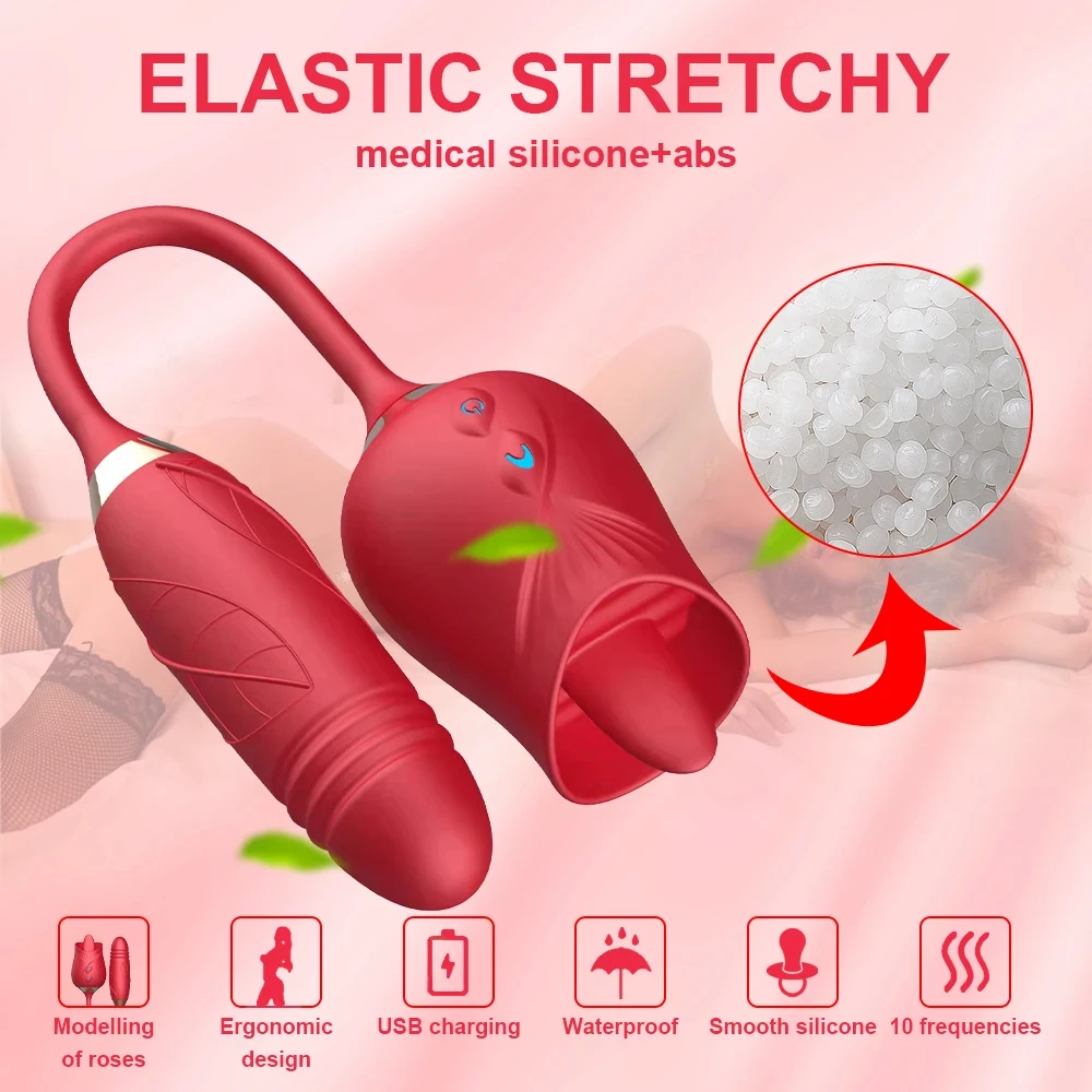 3-in-1 female masturbation rose sex toy Clit Clintoris G-point thrust Dildo oral sex vibrator G-point stimulation licking erotic
