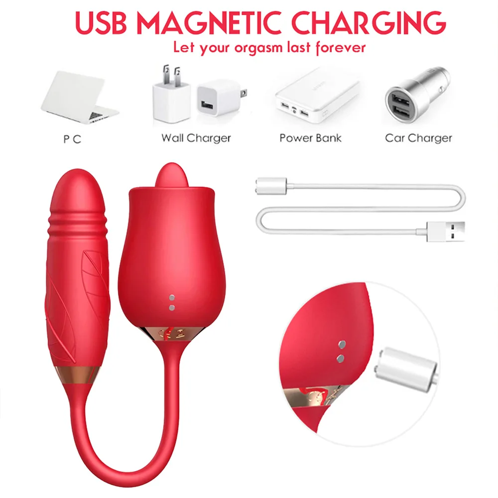 3-in-1 female masturbation rose sex toy Clit Clintoris G-point thrust Dildo oral sex vibrator G-point stimulation licking erotic