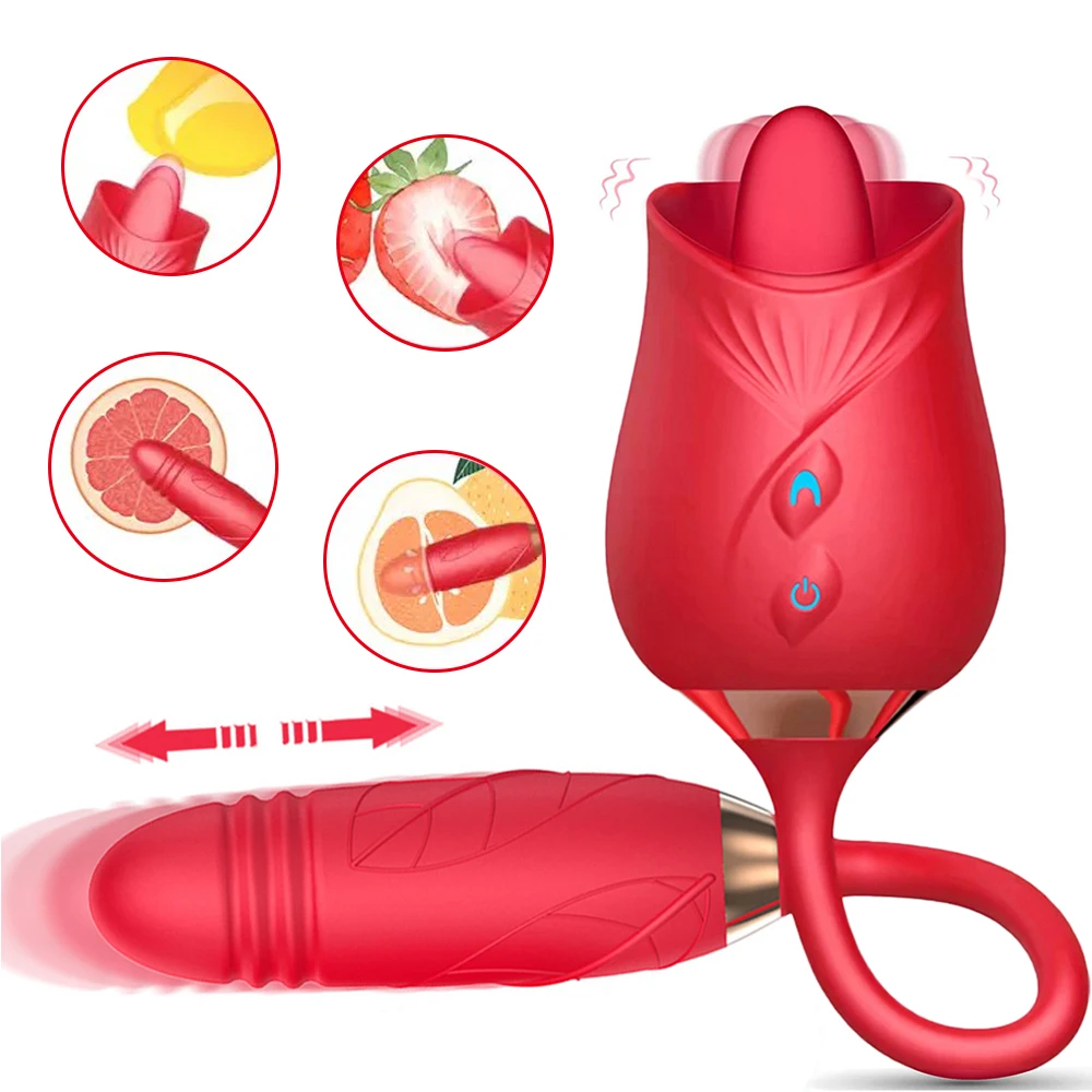 3-in-1 female masturbation rose sex toy Clit Clintoris G-point thrust Dildo oral sex vibrator G-point stimulation licking erotic