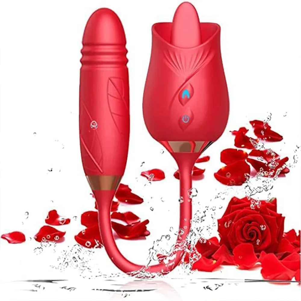 3-in-1 female masturbation rose sex toy Clit Clintoris G-point thrust Dildo oral sex vibrator G-point stimulation licking erotic