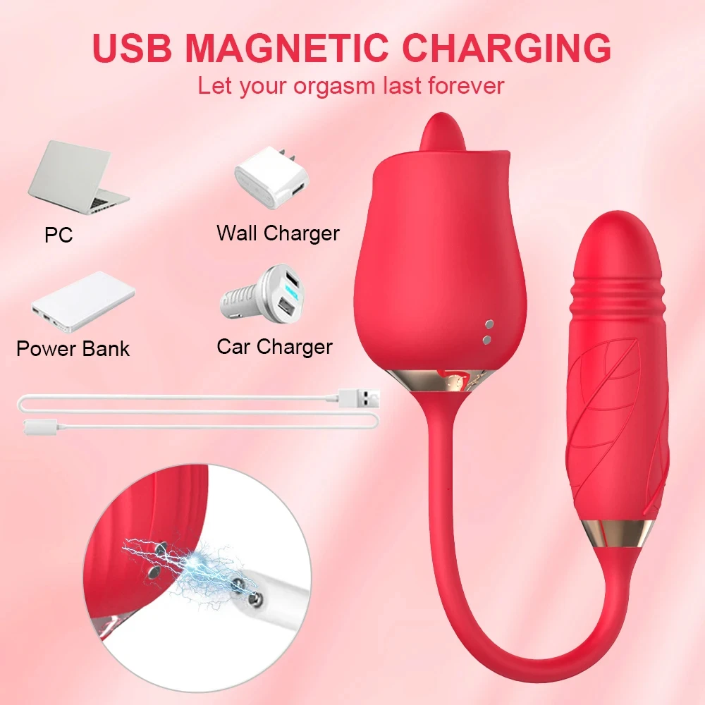 3-in-1 female masturbation rose sex toy Clit Clintoris G-point thrust Dildo oral sex vibrator G-point stimulation licking erotic