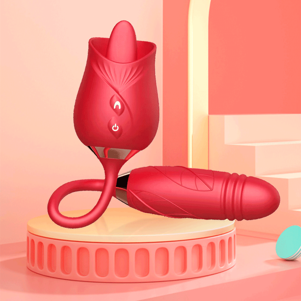 3-in-1 female masturbation rose sex toy Clit Clintoris G-point thrust Dildo oral sex vibrator G-point stimulation licking erotic