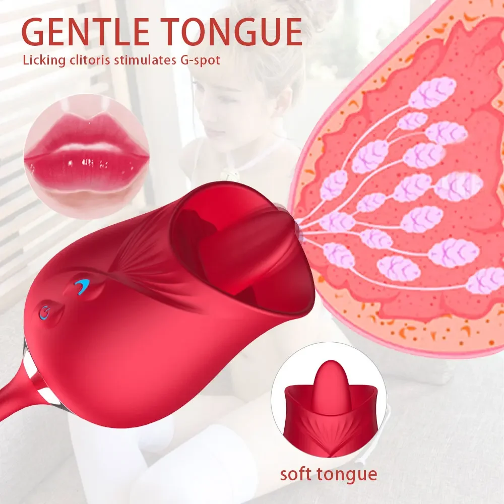 3-in-1 female masturbation rose sex toy Clit Clintoris G-point thrust Dildo oral sex vibrator G-point stimulation licking erotic