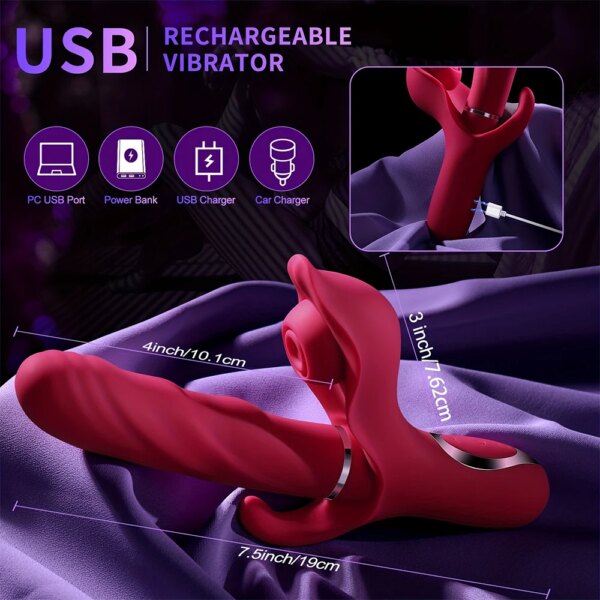 3-In-1 Thrusting Dildo Vibrator G Spot Rabbit Flapping Vibrator Clitoralis Stimulator Sex Toys Rechargeable Adult Toys For Women
