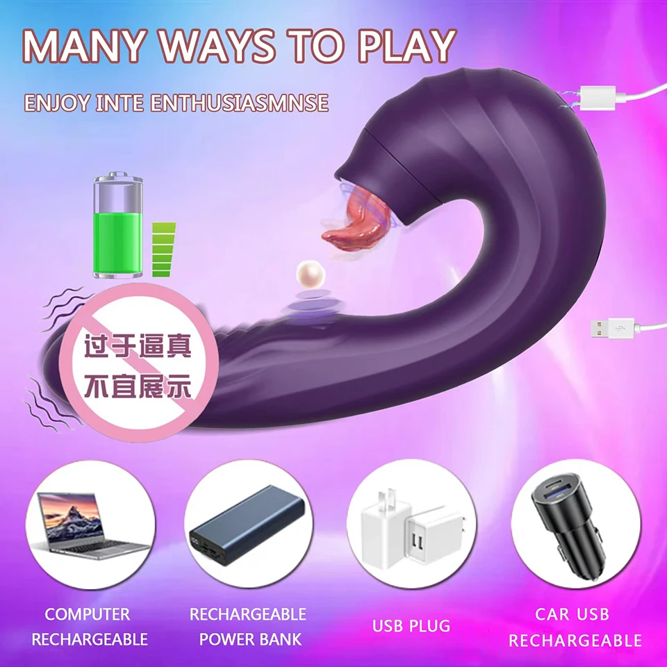 G-Spot Vibrators Silicone Dildo Dual vibrator female Realistic Penis 3 In 1 Licking Machine Clit Stimulator Sex Toy for Women