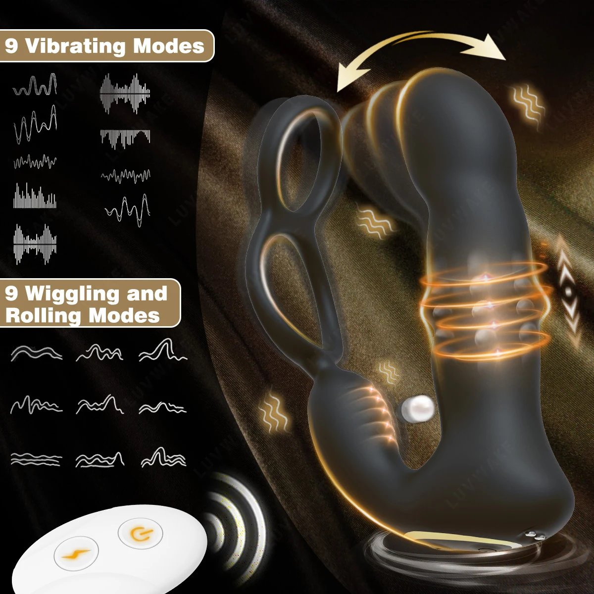 9 Wiggling Thrusting Beads Prostate Massager Vibrating Butt Plug with Penis Ring Vibrator Anal Dildo Prostate Stimulor for Men 9 Wiggling Thrusting Beads Prostate Massager Vibrating Butt Plug with Penis Ring Vibrator Anal Dildo Prostate Stimulor for Men