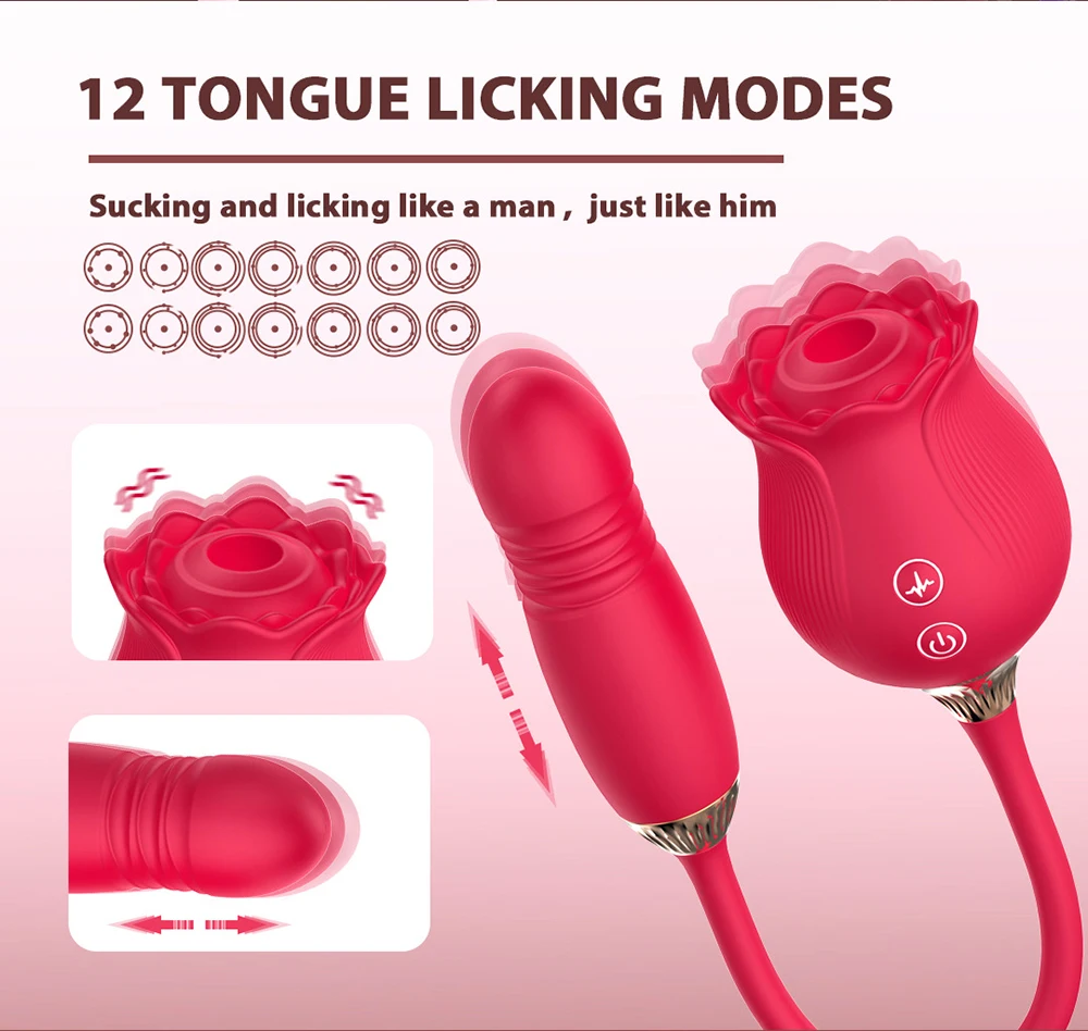 Rose Sucking Thrusting Dildo Vibrator for Women Nipple Clit Stimulator Vibrating Egg Tongue Licking Clitoris Sucker Sex Toy