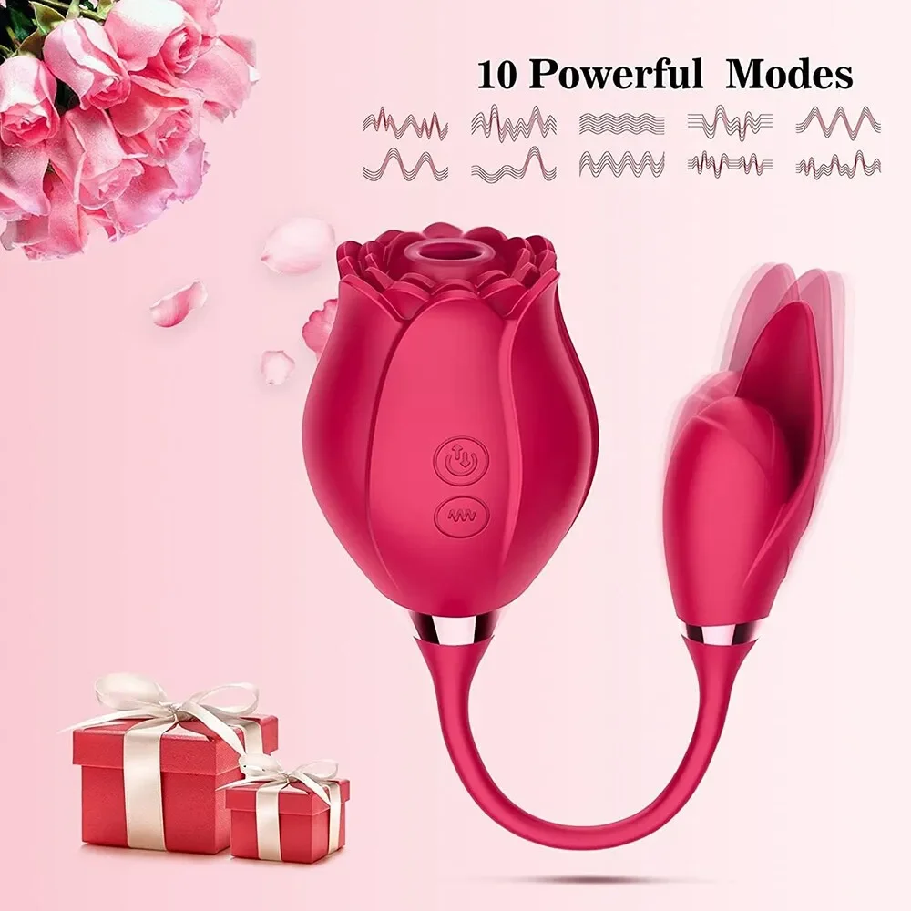 Rose Sucking Thrusting Dildo Vibrator for Women Nipple Clit Stimulator Vibrating Egg Tongue Licking Clitoris Sucker Sex Toy
