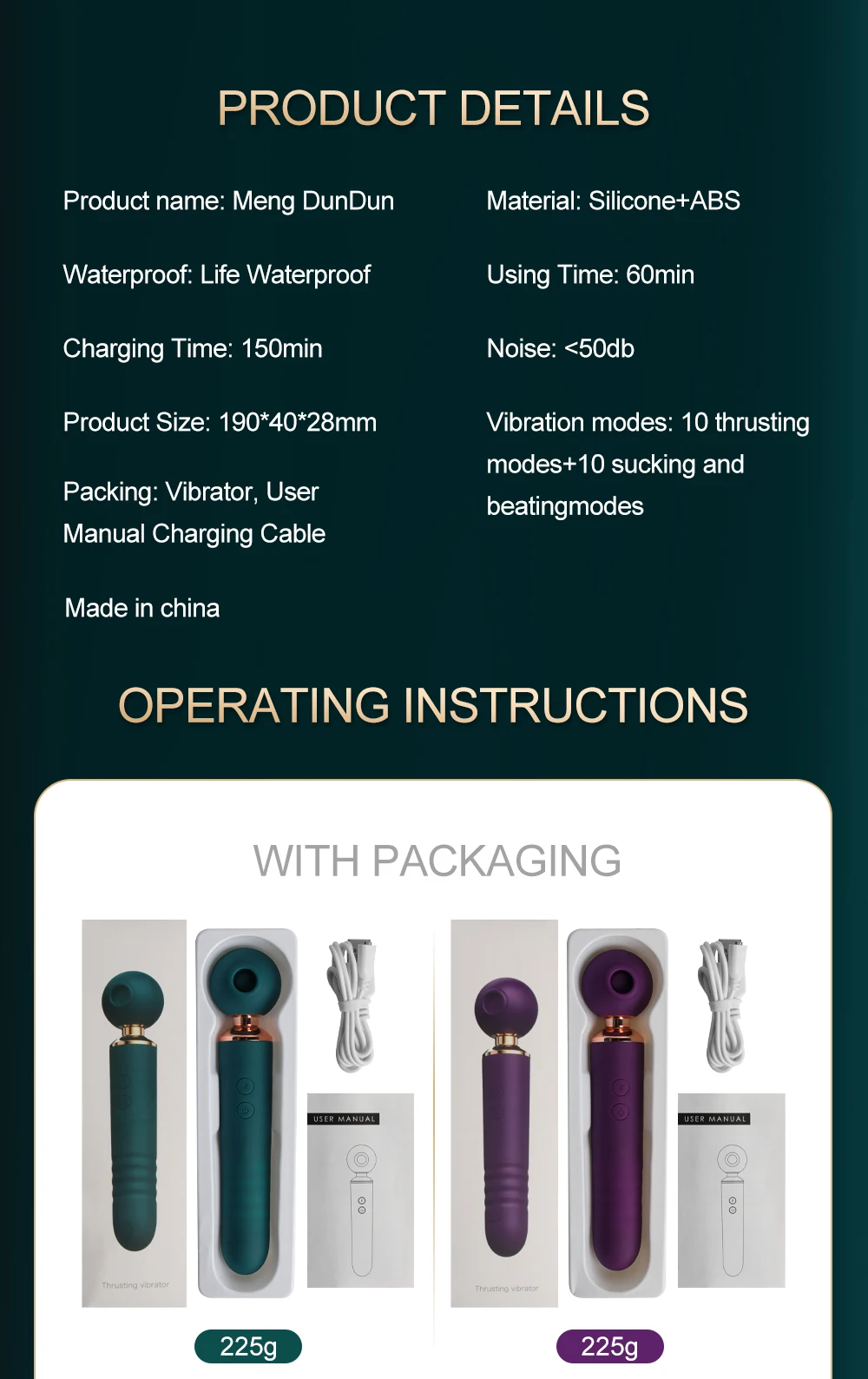 Rechargeable Thrusting Vibrators Powerful Av Magic Wand 3in1 Beating Clitoris G Spot Stimulator Sex Toys Clit Sucker For Women