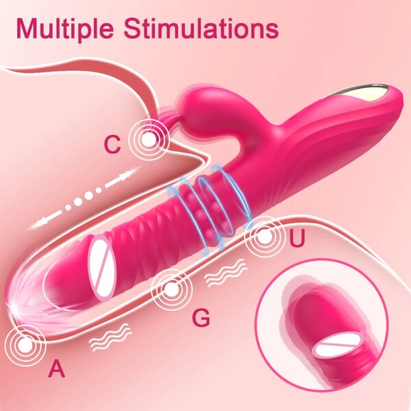 Rabbit Vibrator for Women Vagina G-Spot Nipple Clitoris Stimulator Thrusting Telescopic Rotating Dildo for Adult Sexy Toys