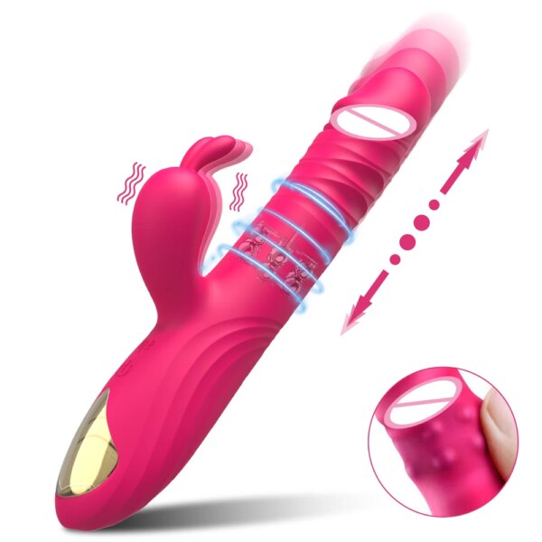 Rabbit Vibrator for Women Vagina G-Spot Nipple Clitoris Stimulator Thrusting Telescopic Rotating Dildo for Adult Sexy Toys