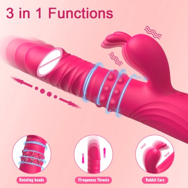Rabbit Vibrator for Women Vagina G-Spot Nipple Clitoris Stimulator Thrusting Telescopic Rotating Dildo for Adult Sexy Toys